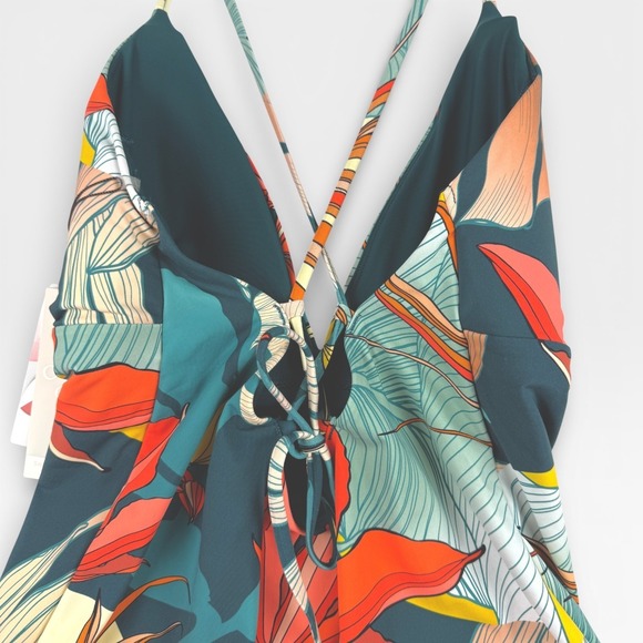 CALIA Womens Triangle Strappy Back One Piece Swimsuit Botanical Print Sz 14 NWT - Picture 7 of 10